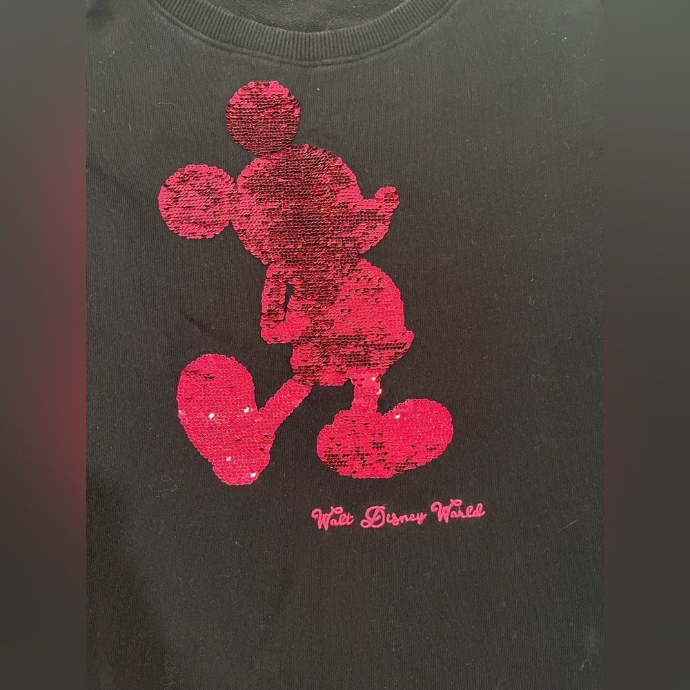 Walt Disney World Women’s Black Sweatshirt with Pink Sequin Mickey - Picture 5 of 6